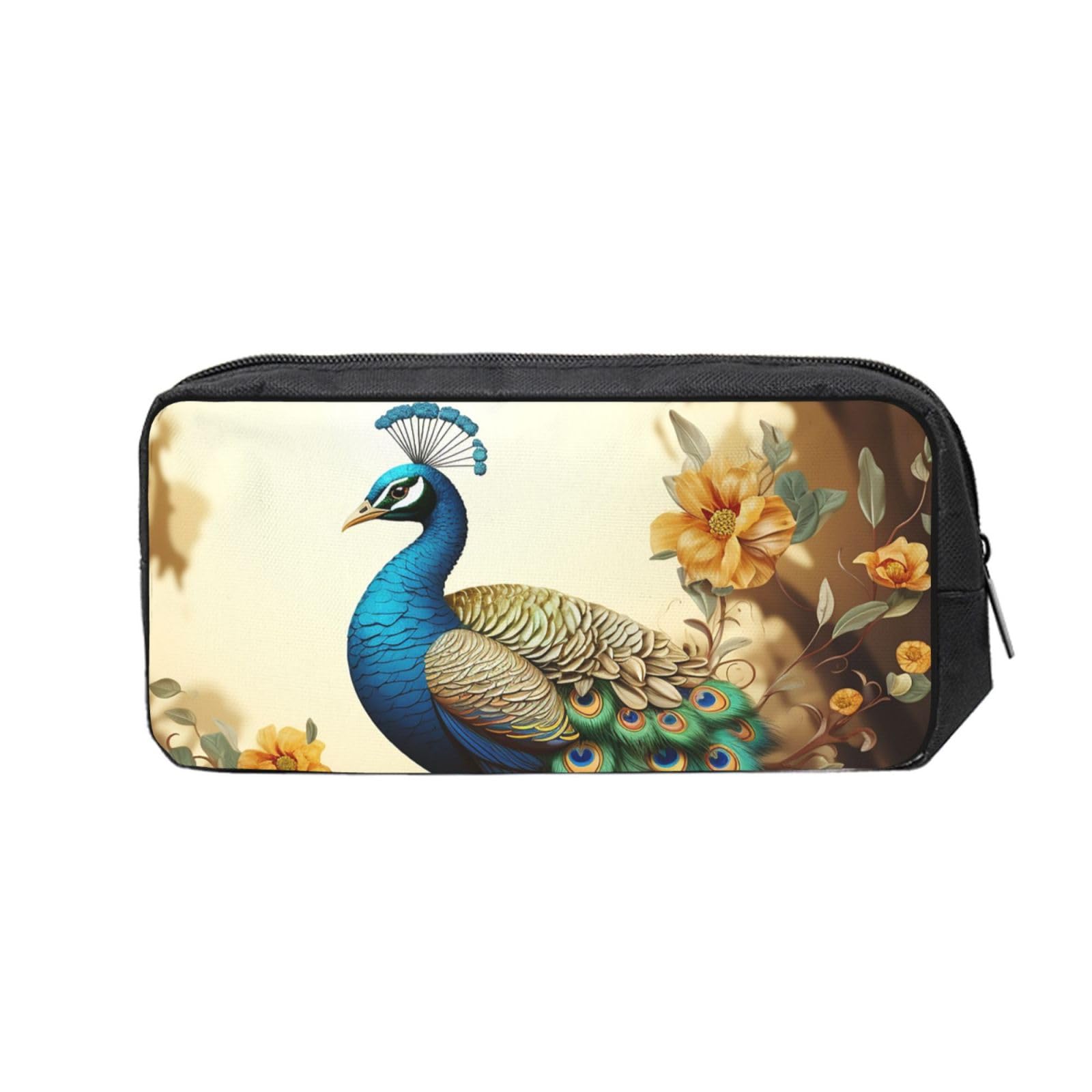 FodPand Beautiful Peacock Pencil Case Large Capacity Pencil Pouch With Zippers Portable Waterproof Pencil Bag Makeup Pouch Cosmetic Bag For Women Men