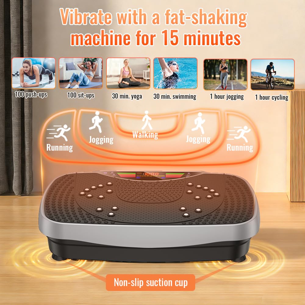 Vibrationsplatte, Rüttelplatte Sport für Zuhause, Vibrationsboard mit 150kg Belastbarkeit, 99 Stufen, Kompaktes Design mit Leisem Motor, Trainingsbänder, Vibrationsplatte für Frauen und Männer