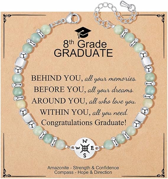 Pulsera de brújula JoycuFF para octavo grado graduación secundaria con piedra amazonita