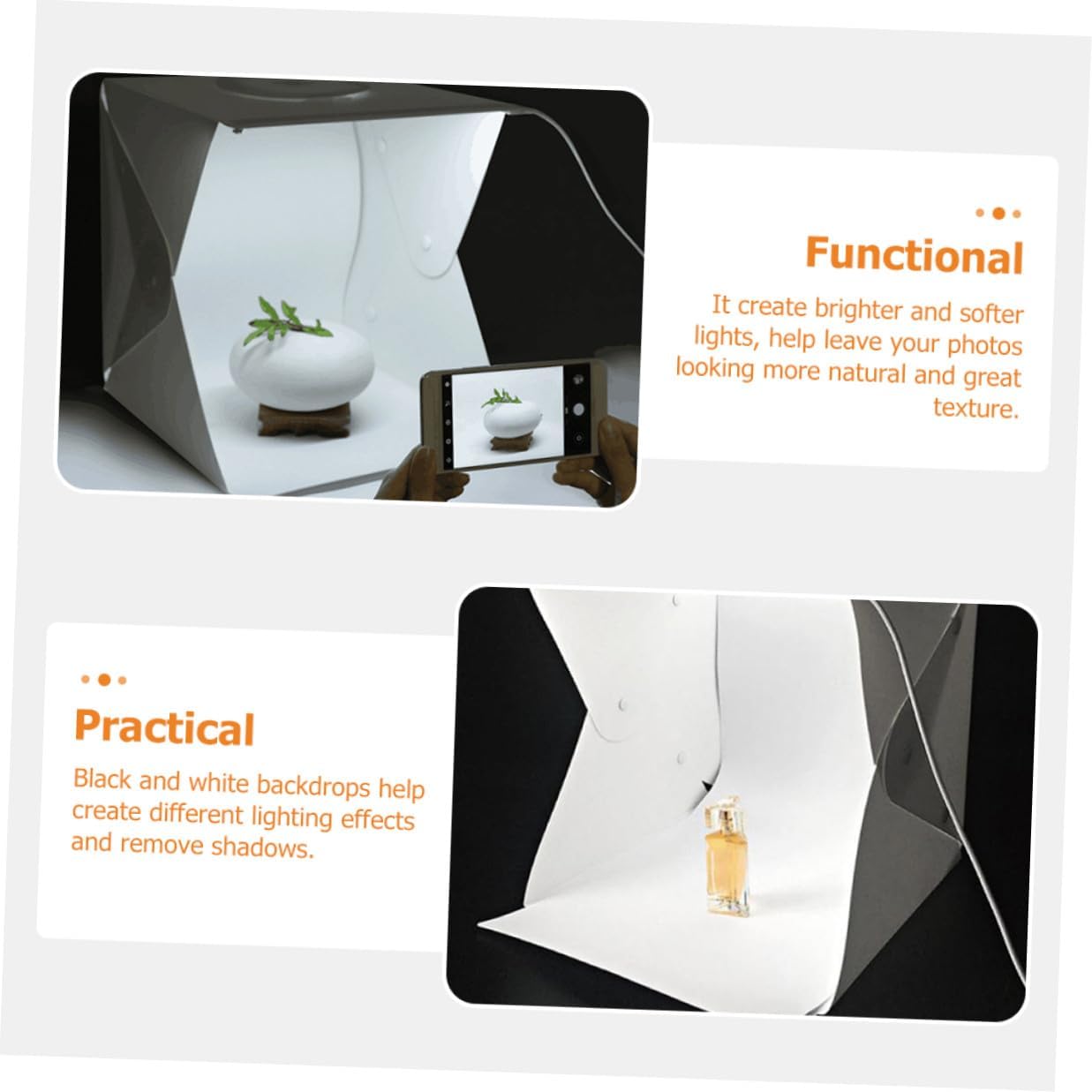 Portable Photo Light Box Tent 30cm with LED Soft Light Bars Dual Black and White Backdrops for Product Shooting and Studio Use