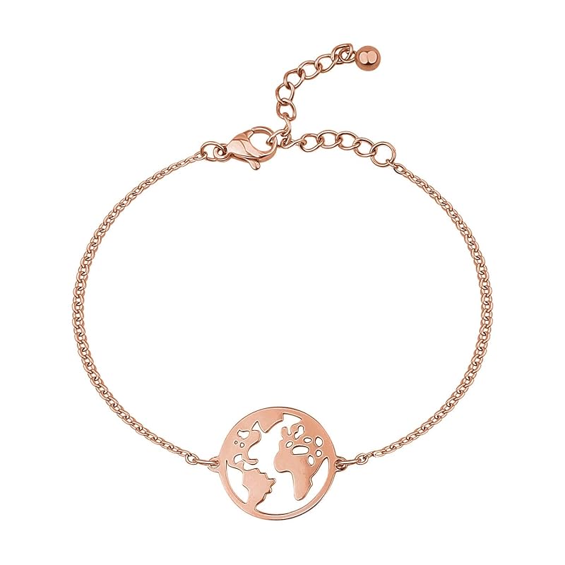 BONNYBIRD® Wasserfestes Edelstahl Weltkugel Armband, 100% Wasserfest & Hautverträglich, Perfektes Reise Geschenk für Weltenbummler BonnyWorld BonnyWorld Roségold