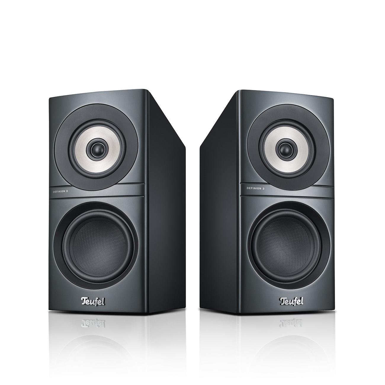 Teufel Definion 3S 100W Haut-parleurs Satellites stéréos - Enceinte Bibliothèque Stéréo Haut de Gamme, Système 3 Voies, Bass Reflex, Bônes en Fibre de Carbone et Aluminium - Anthracite