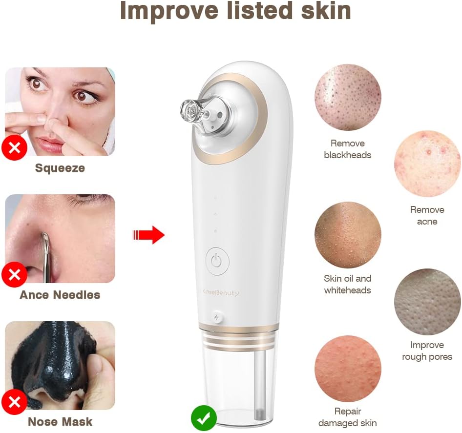 KinseiBeauty Electric Blackhead Remover Vacuum,Facial Suction Pore Cleanser, Acne Comedone Whitehead Blackhead Extractor Tool with 4 Removable Suction Heads,3 Suction Modes for Women and Men - Image 4