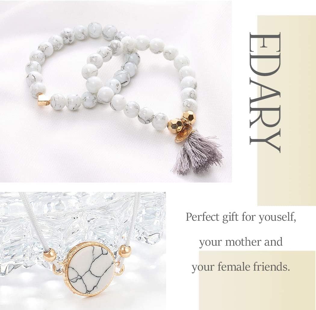 DA Edary Tassel Bracelet Set White Marble Bracelets Heart Hand Accessories Beading Hand Chain Adjustable for Women and Girls(4Pcs) - Image 5