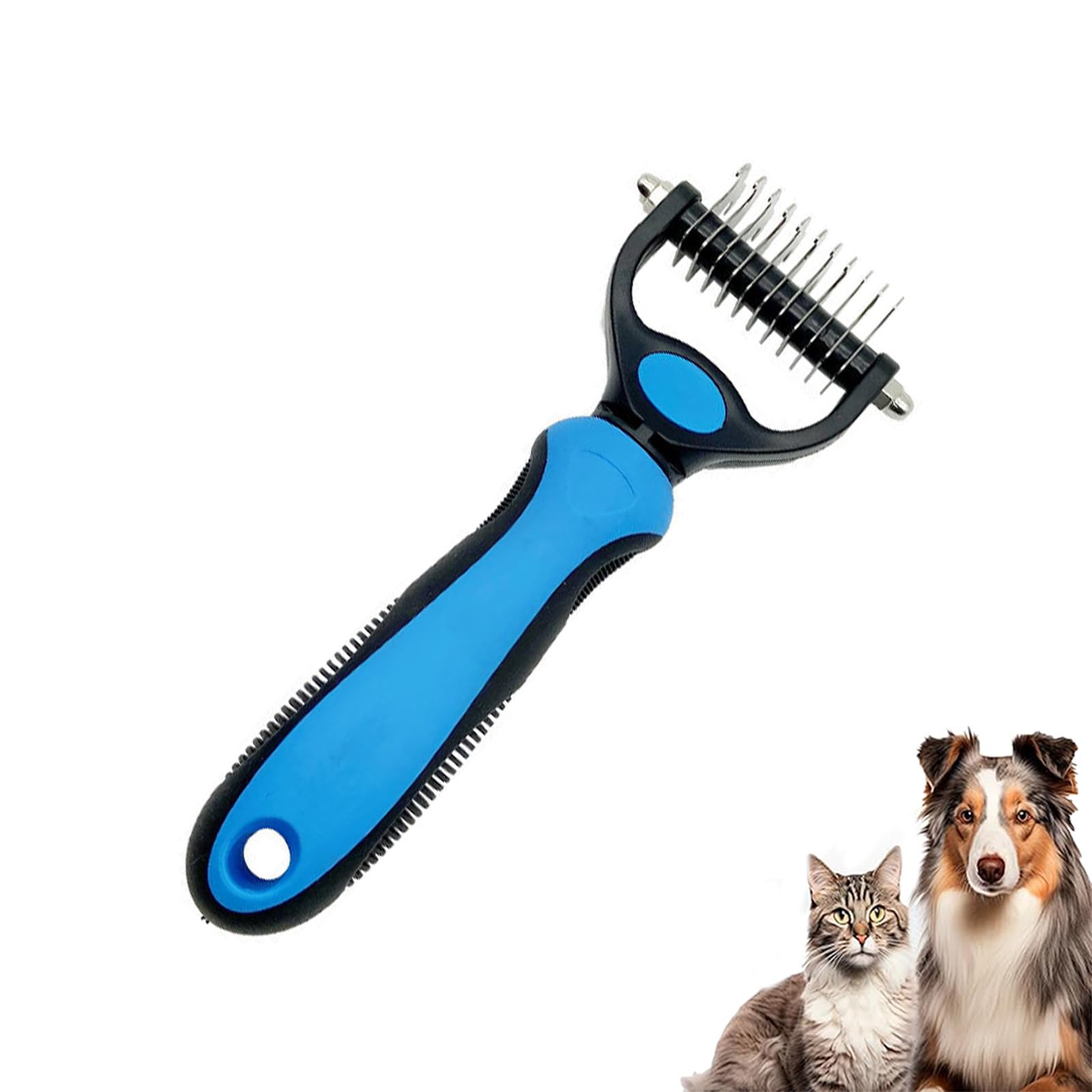 Pet Pro Grooming Tool, Double Sided Undercoat Rake for Dogs & Cats, Professional Deshedding Brush and Dematting Tool for Long & Short Hair Fur (blue-s)