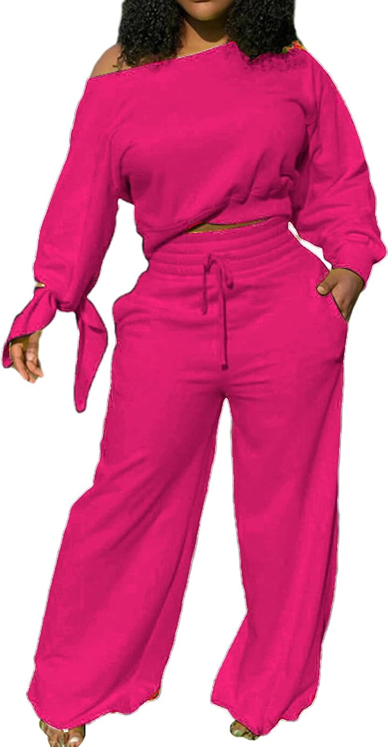 Casual 2 Piece Outfits for Women Sexy Long Sleeve Sweatsuit Jogging Long Pants Sets Tracksuit with Pockets