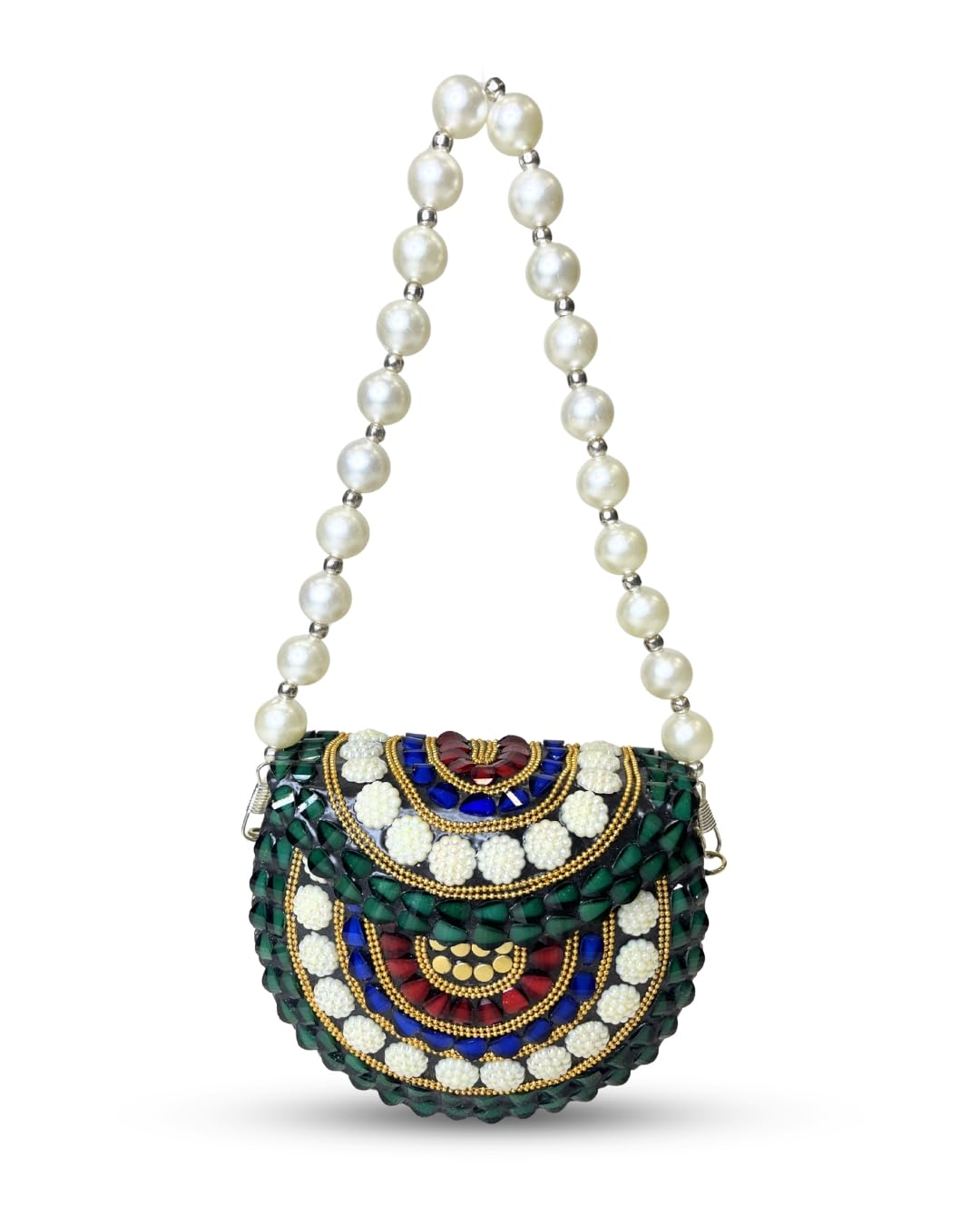 Metal Mirage Concentric Motif Embellished Clutch For Ladies | Party & Wedding Handbag-image-14