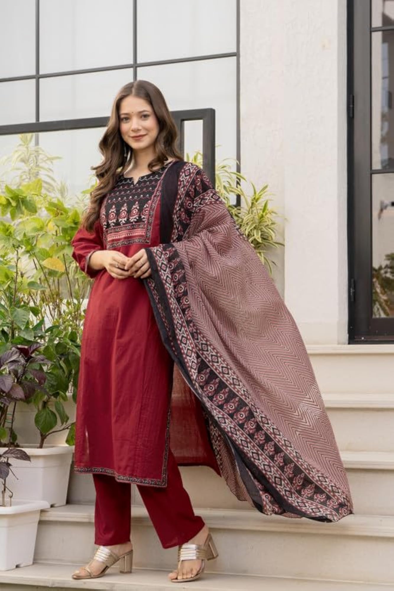 Cotton Straight Kurta Set with Palazzo Pants & Dupatta