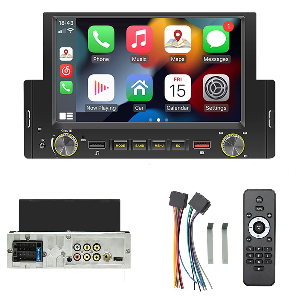 6-inch Single Din Car Radio MP5 Player with Digital Touch Screen Support Carplay Android Auto Bluetooth hands free/FM/RCA/Rear View Image/USB + Smart Voice Comtrol