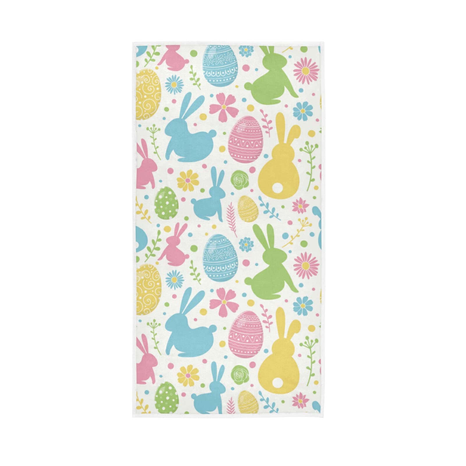 LSRCPD Colorful Easter Day Ethnic Tribal Eggs, Bunnies Flowers on White Soft Hand Bath Towel 30" x 15" Thin Fast Drying Absorbent Soft Towels for Kitchen Gym Spa Hotel Beach