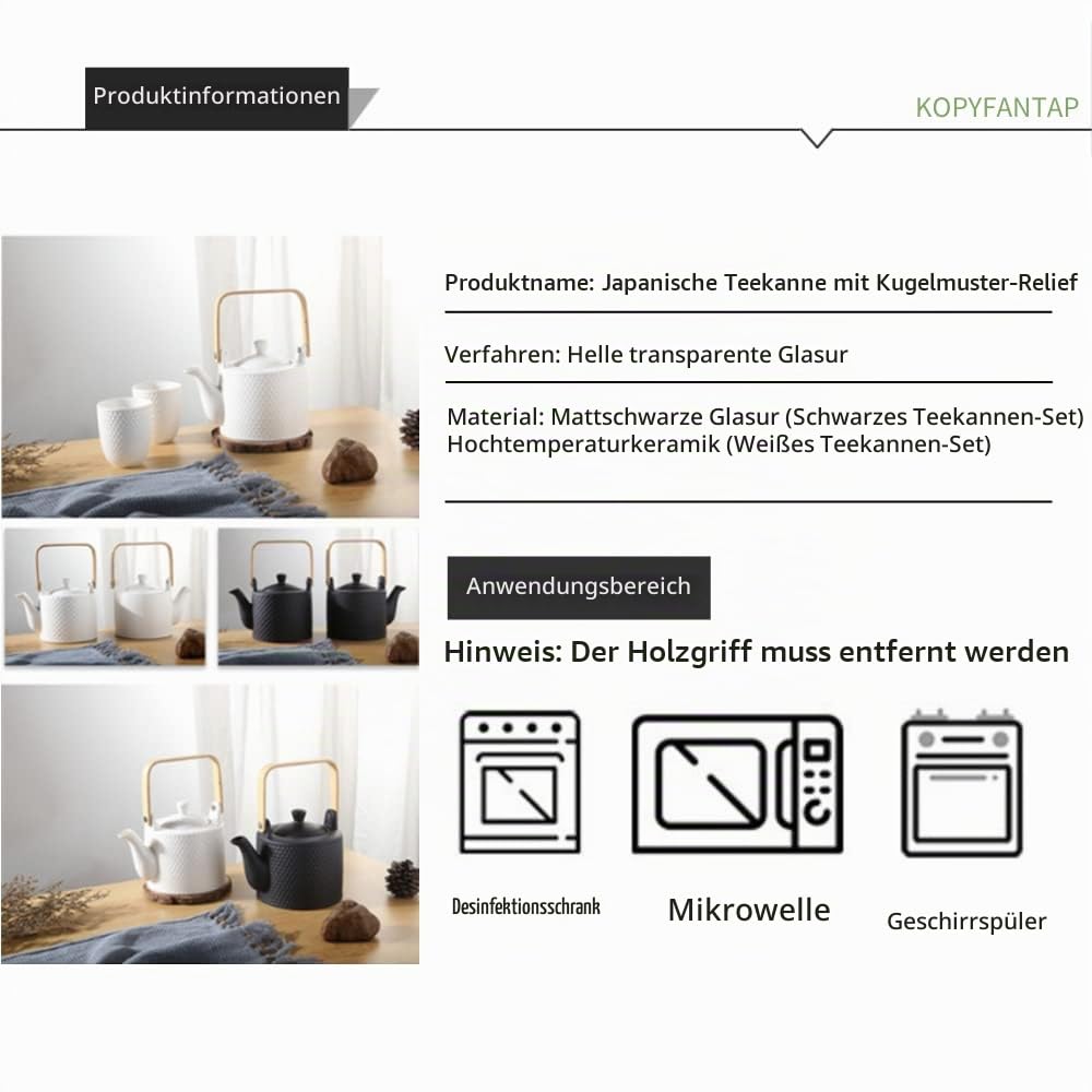 Japanische Keramik Teekanne Set, Teeservice Porzellan Schwarz