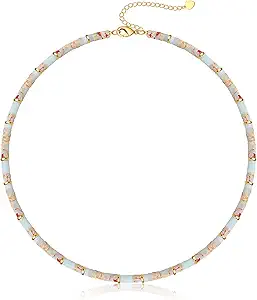 Choker Necklace for Women, Beaded Necklaces for Women Stocking Stuffers for Teens Teen Girl Gifts Gifts for Her Adjustable 14k Gold Gemstone Summer Anniversary Birthday Christmas Jewelry