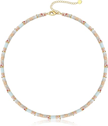 Choker Necklace for Women, Beaded Necklaces for Women Stocking Stuffers for Teens Teen Girl Gifts Gifts for Her Adjustable 14k Gold Gemstone Summer Anniversary Birthday Christmas Jewelry