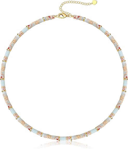 Choker Necklace for Women, Beaded Necklaces for Women Stocking Stuffers for Teens Teen Girl Gifts Gifts for Her Adjustable 14k Gold Gemstone Summer Anniversary Birthday Christmas Jewelry