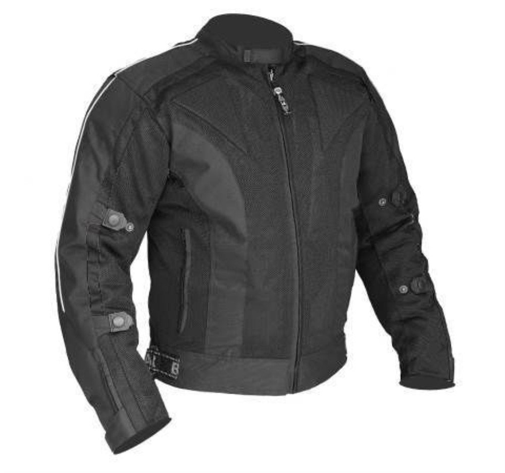 Bikers Gear Australia Chicane Lightweight Summer Air Flow Mesh Vented Motorcycle Jacket with CE 1621-1 Removable Armour Waterproof Liner Cordura, Black L 40"