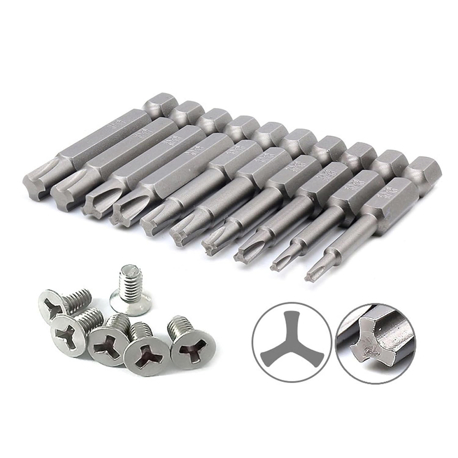 50mm Y-Style Magnetic Screwdriver Bits S2 Alloy Steel 1/4 Inch Hex Shank Y3 Y4 Y5 Y6 Y8 5/10Pcs(Silver)