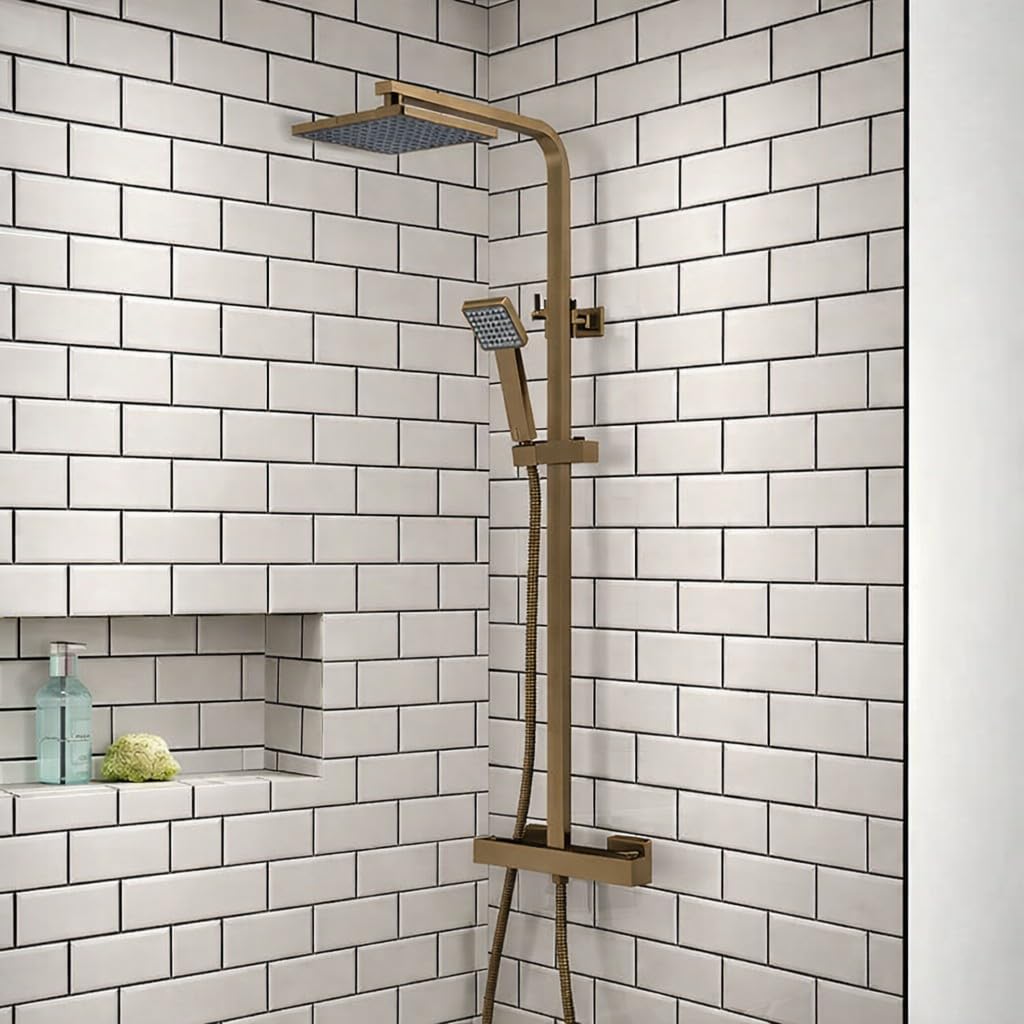 Corso Bathrooms Brushed Bronze Mura Square Thermostatic Shower | Dual Function | Wall Mounted | Finish | Rainshower And Handheld |