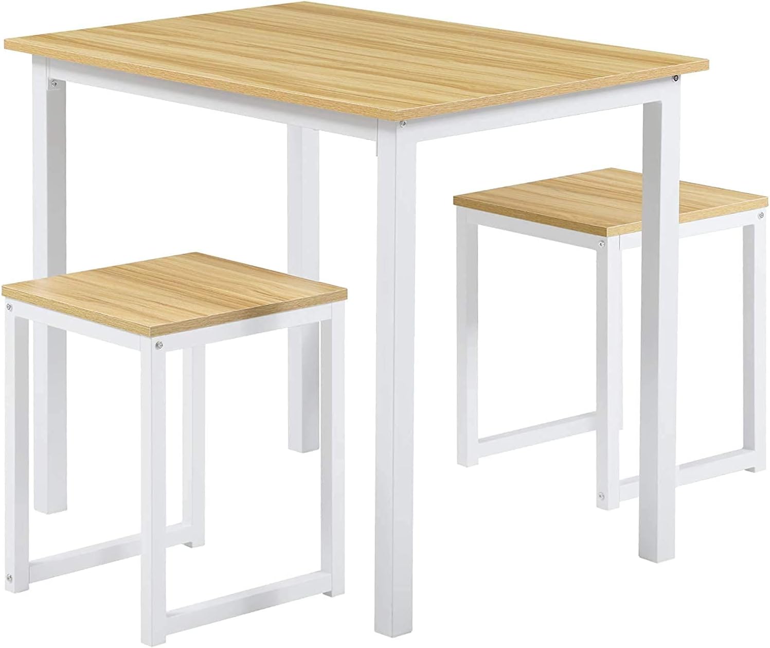 HOMURY Modern Wood 3 Piece Dining Set Studio Collection Soho Dining Table with Two Stools Home Kitchen Breakfast Table, White