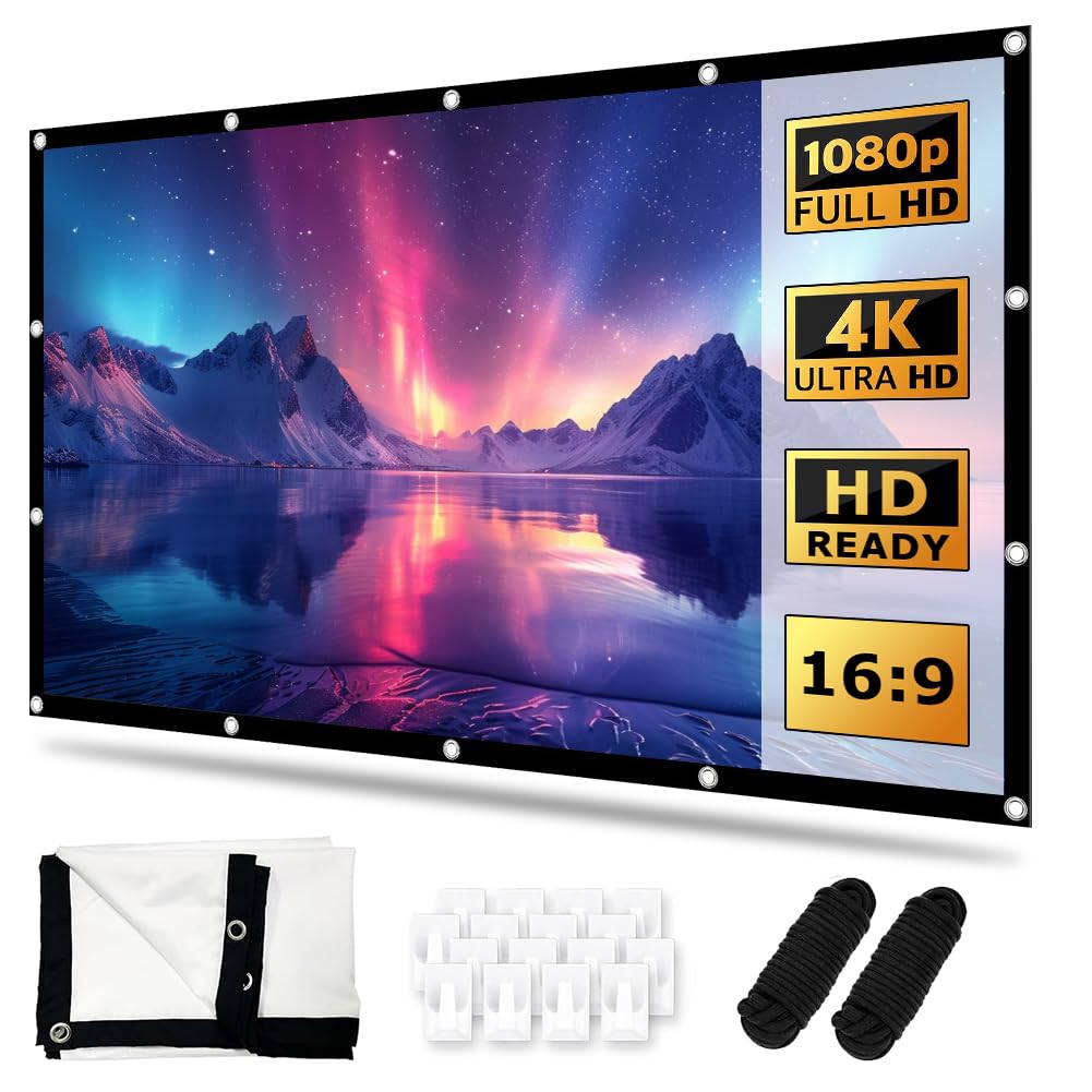 Proiettore di tela 16:9 HD, pieghevole, per home theater, scuola ed esterni, proiettore (120 pollici)