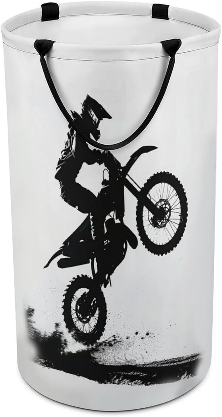 Dirt Bike Motocross Rider Large Laundry Basket Laundry Hamper Bag Washing Bin Collapsible Tall With Handles Travel Bathroom