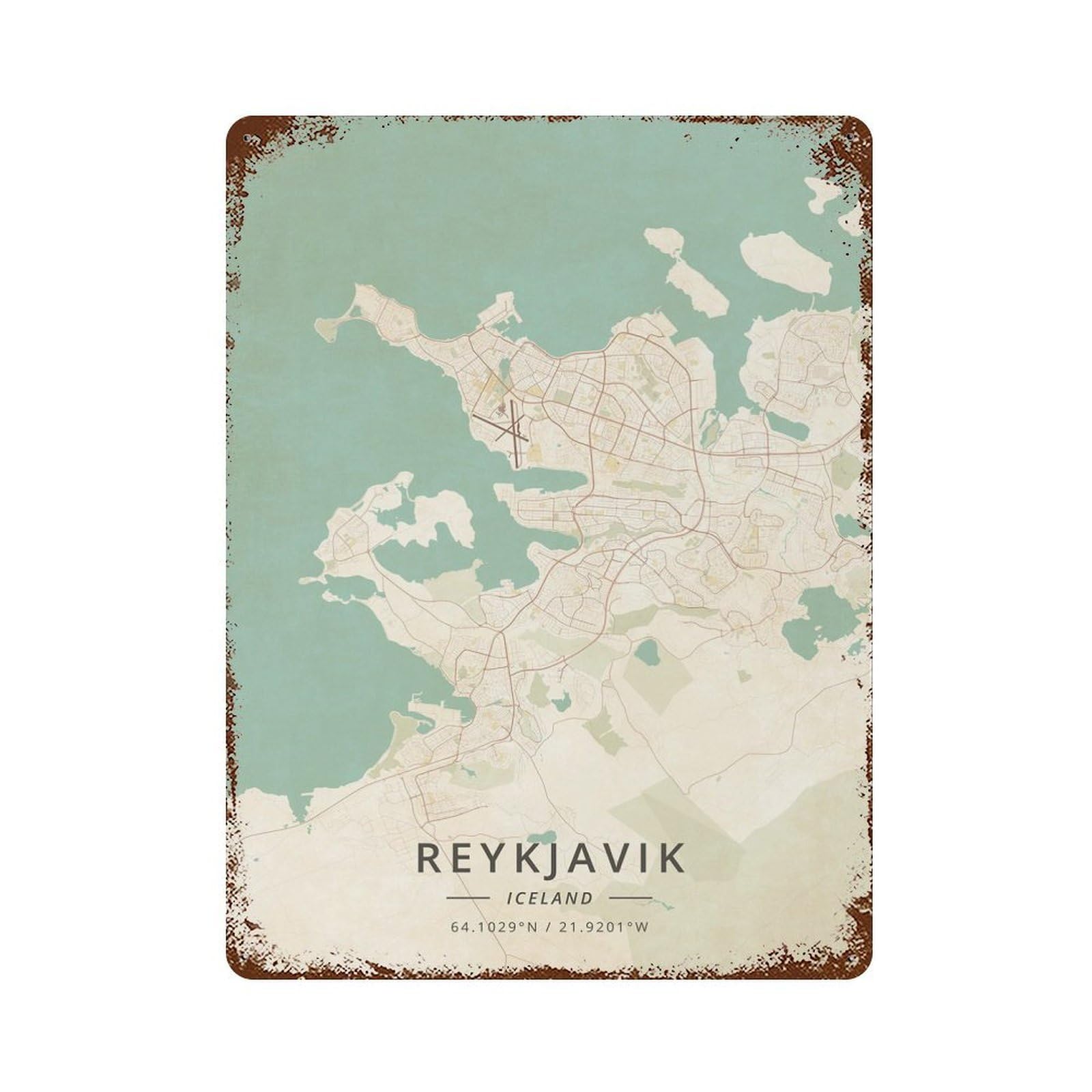 Reykjavik Iceland 15.7"x11.8" Retro Metal Sign, Vintage Wall Decor for Garage, Bar And Workshop Decor