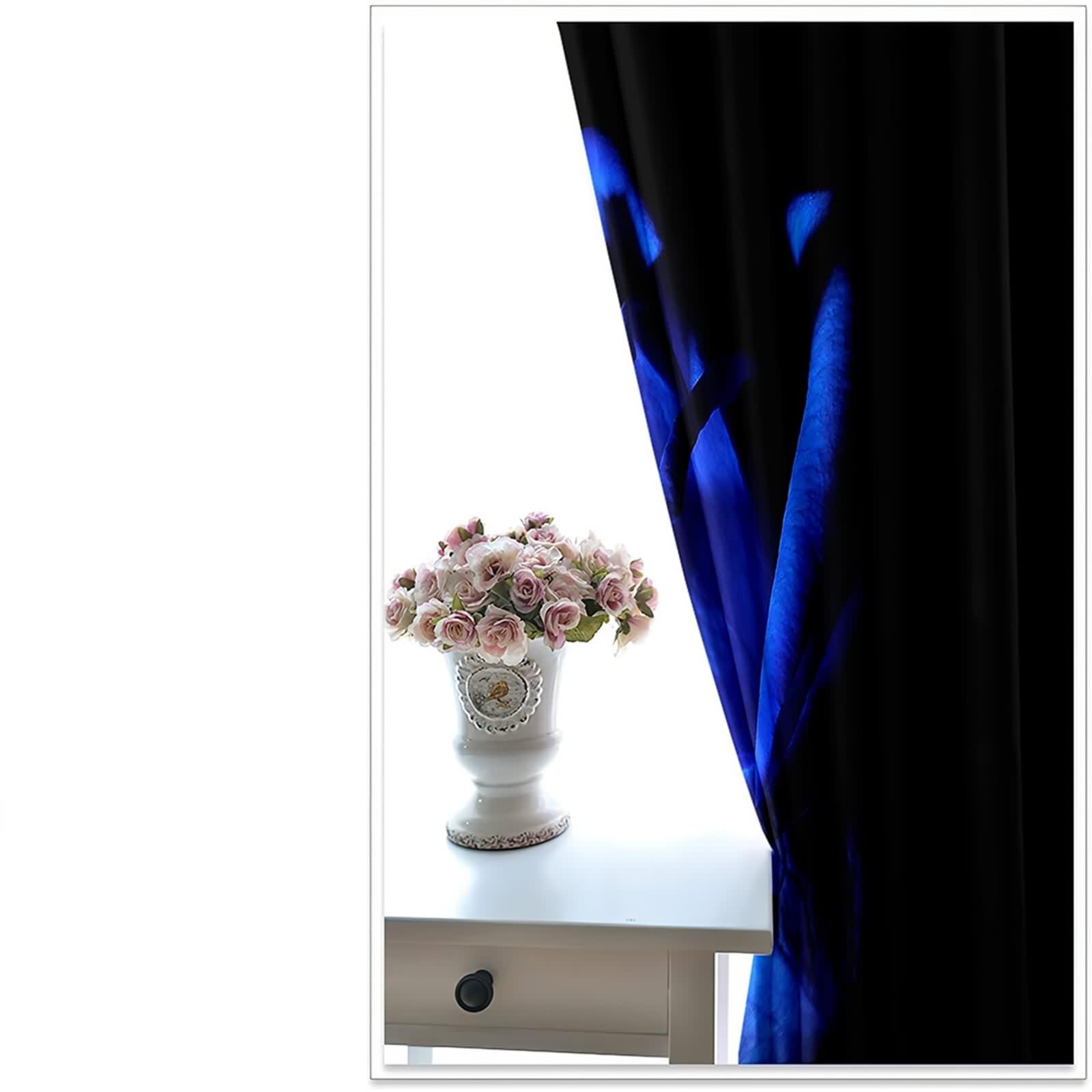 Rideaux Polyester, Rideau Fenetre Chambre Bleu Noir Pétales Bleus Décoration 244L x 214H CM Lot de 2