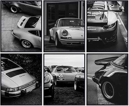 Porsche 911 - Decoración de pared para hombre, decoración de garaje de autos de carreras, arte de pared retro vintage para automóvil deportivo,