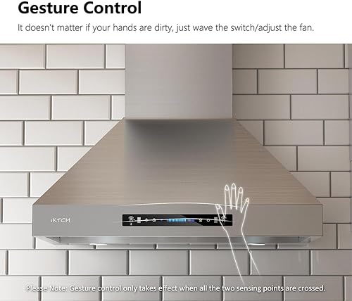 Miniatura 10 de IKTCH Campana extractora de montaje en pared de 30 pulgadas, succión potente de 900 CFM, detección de gestos y control táctil, ventilador de 4