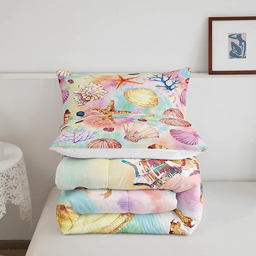 Miniatura 5 de Erosebridal Juego de edredón Coastal Wildlife en acuarela, juego de ropa de cama de animales del océano tamaño King, juego de edredón y juegos de