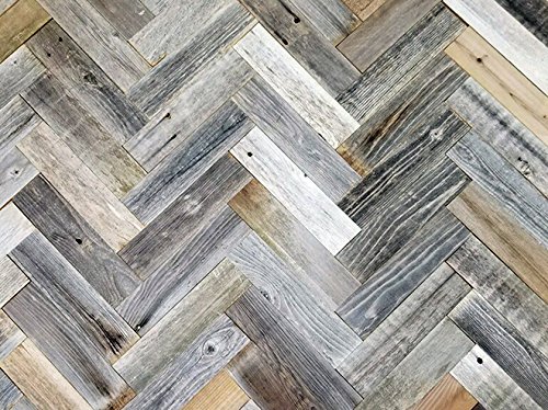 Vinta Wood Herringbone Reclaimed Barnwood Wall Planks - Simple Peel and Stick Barn Wood - (20 Sq Ft, Rustic)