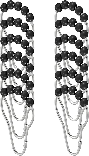 Miniatura 5 de mDesign Anillos de cortina de ducha de acero de metal fácil de deslizar, cortina de ducha de baño y forro de cortina, ganchos de anillo rodante para