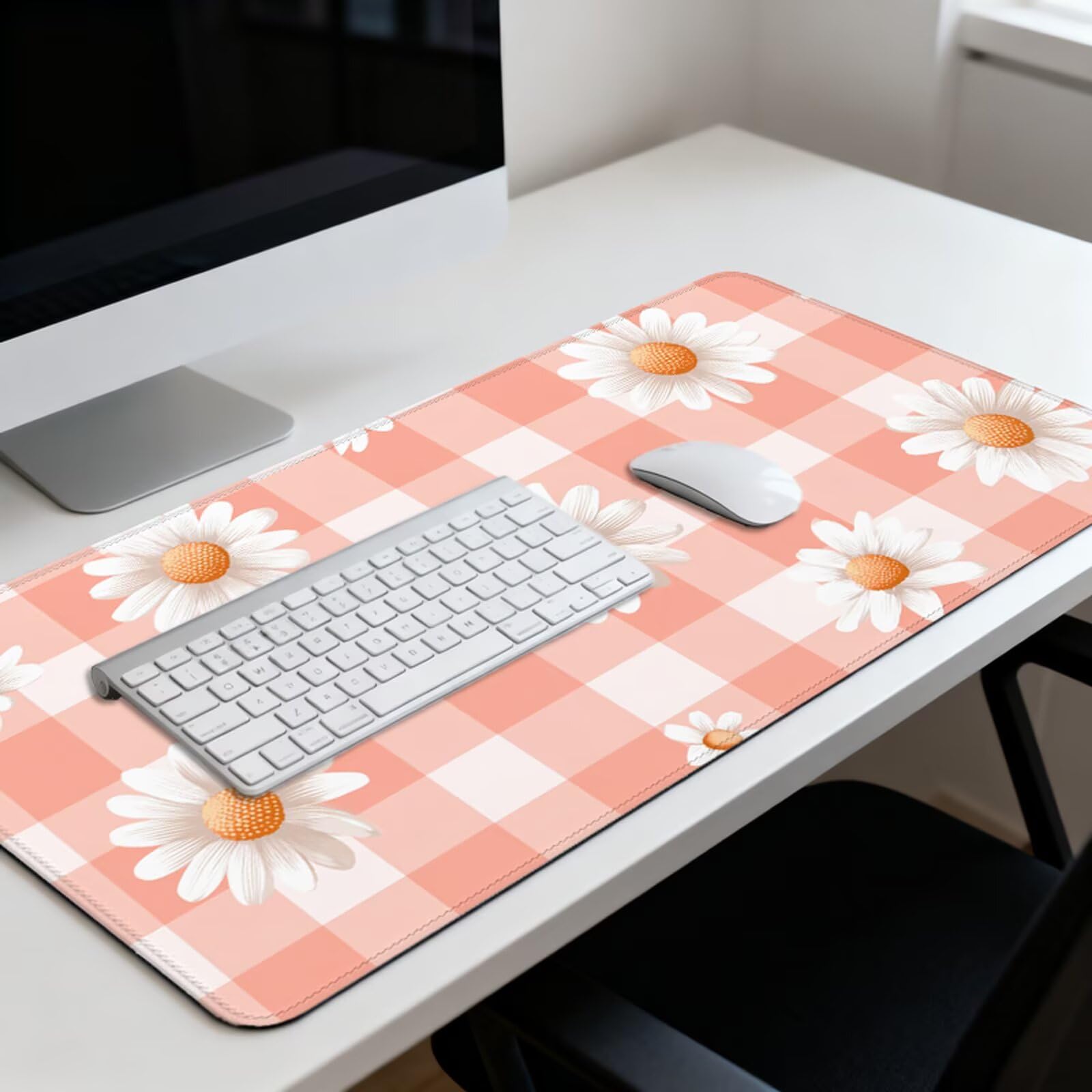 Podkładka pod mysz Daisy Podkładka pod mysz XXL 1000 x 500 mm pod ręką kwiat na biurko z wodoodporną powierzchnią i antypoślizgową podstawą, podkładka pod mysz do biura, komputera, poprawia dokładność
