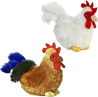 Aurora Mini Flopsie Bundles Bundle of 2 6 Floppy Beanbag Chicken & Rooster Stuffed Animals - New Chicken & Cocky Rooster, Multicolor