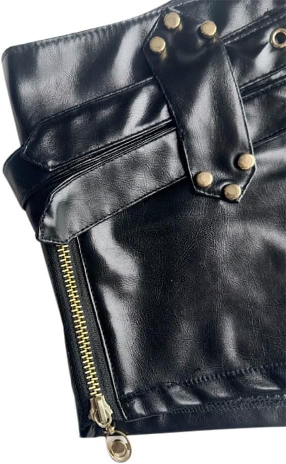 Womens Sexy High-Waisted Faux Leather Shorts Black PU Leather - Image 7