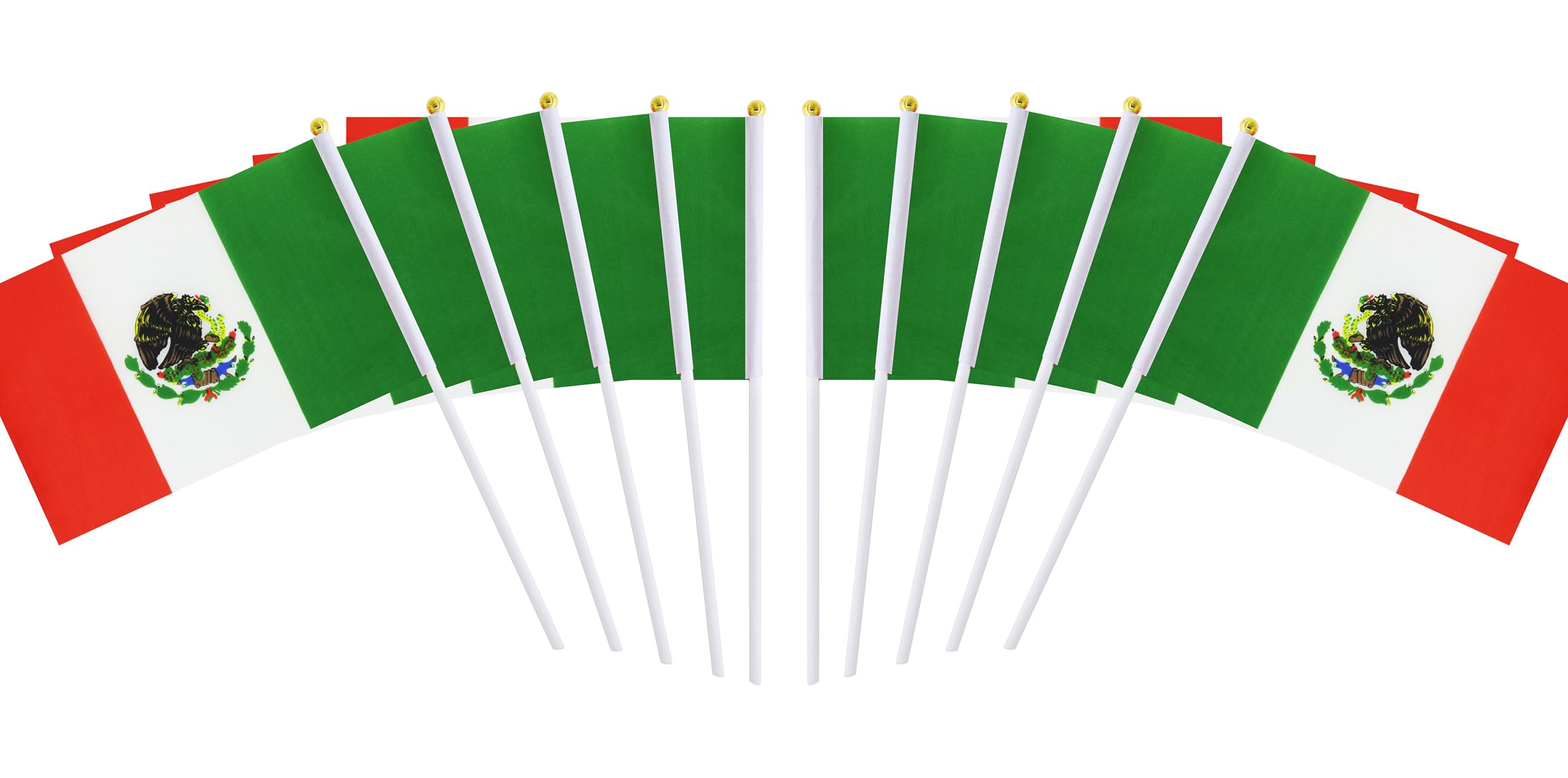 10 Pack Mexico Mexicans Flags on Stick 5x8 Inch,Patriotic Decorations,Classroom Decor,Small Mini Flags on Sticks,Flag Decorations for Party.