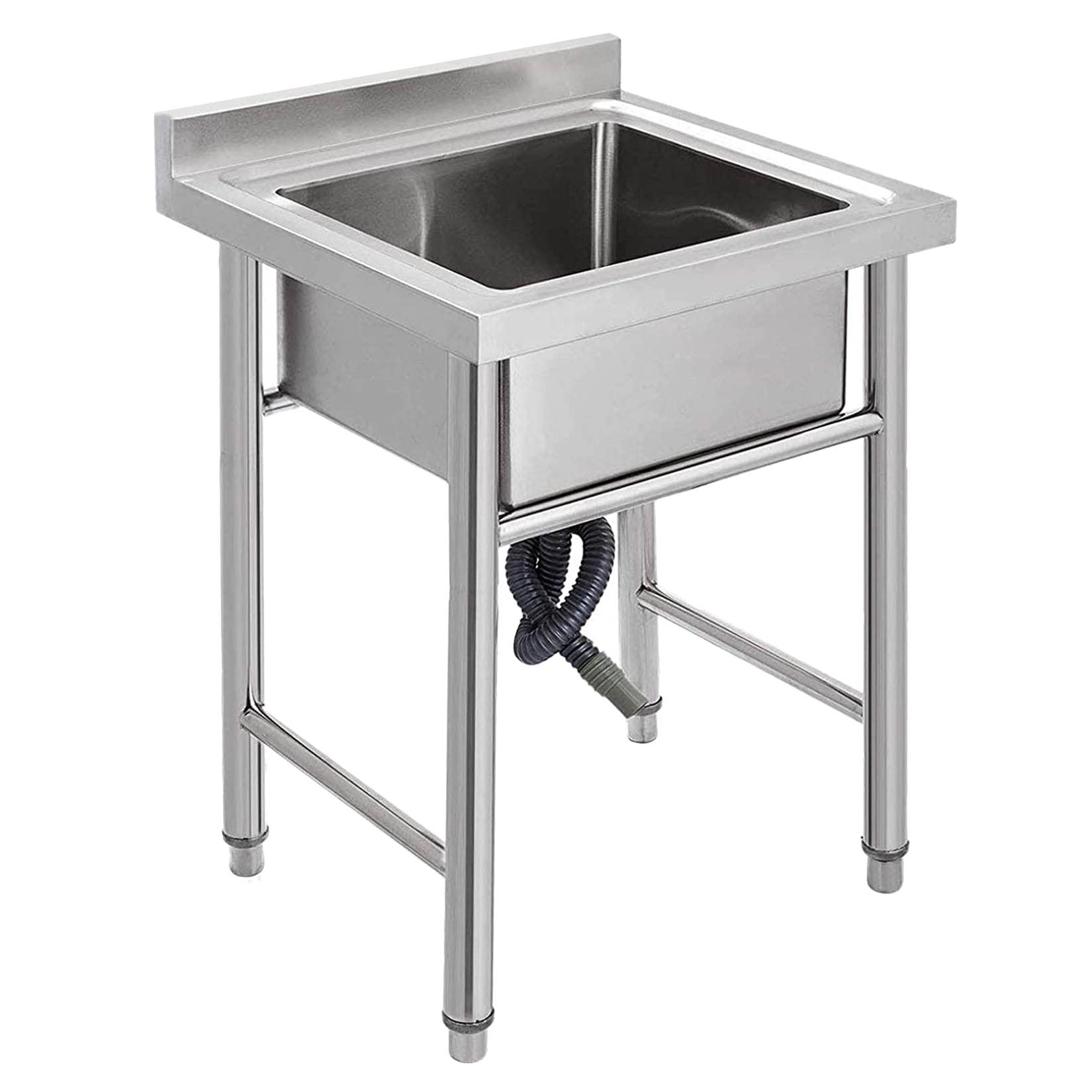 HCZKIUJY Kitchen Utility Sink,Single Bowl Stainless Steel Kitchen Sink, Commercial Sink with Faucet, 1 Compartment Freestanding Prep & Utility for Garage, Laundry Room, Farmhouse,(23.6x23.6x31.4in)