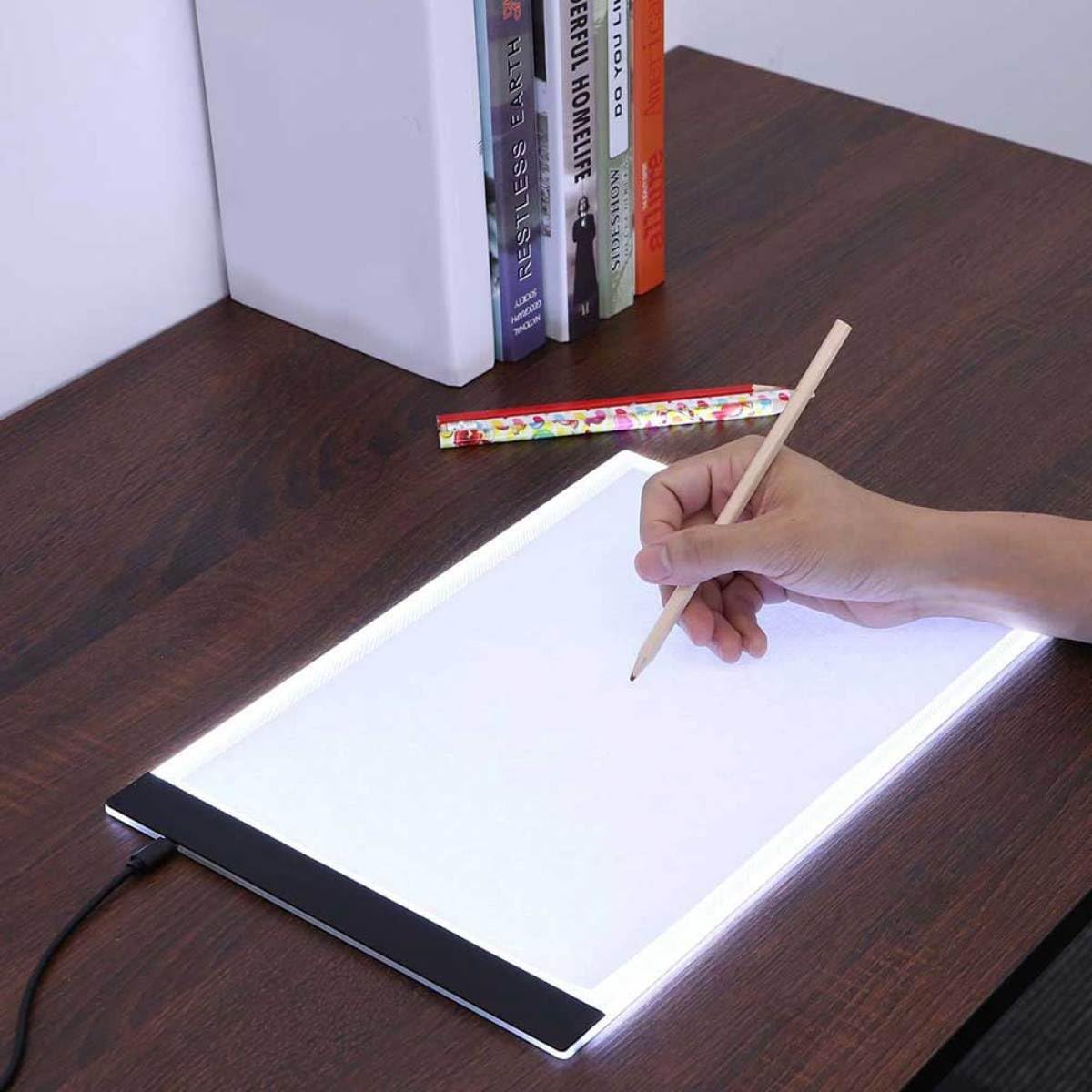 SOESFOUFU Mesa de Luz Fácil de Transportar y Almacenar A4 Acrílico con Tablero de Copia LED Blanco con Cable USB Adecuado para Práctica de Pintura Profesional