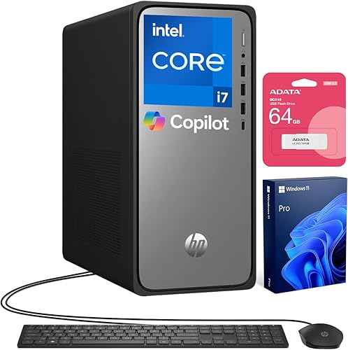 HP OmniDesk M02 Business Tower Desktop con copilot, Intel Core i7-14700, 16 GB DDR5 RAM, SSD de 1 TB, teclado y mouse con cable, Wi-Fi 6, Bluetooth,
