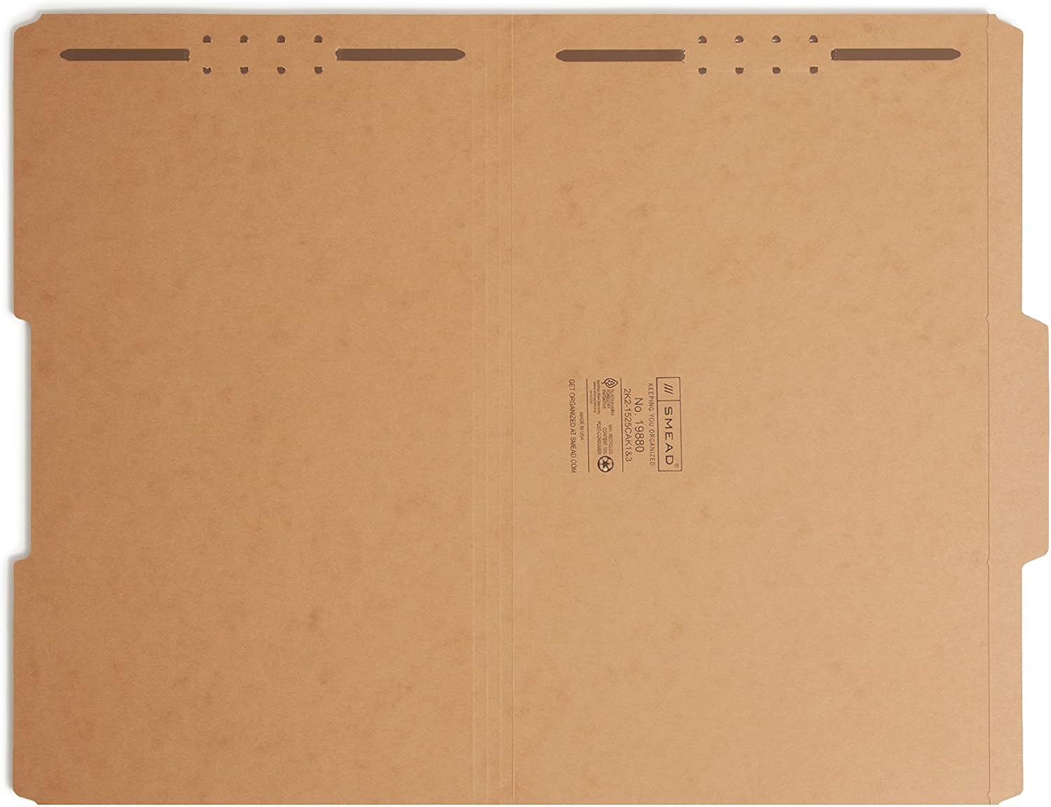 Smead Fastener File Folder, 2 Fasteners, Reinforced 2/5-Cut Tab Right of Center Position, Guide Height, Legal Size, Kraft, 50 per Box (19880)