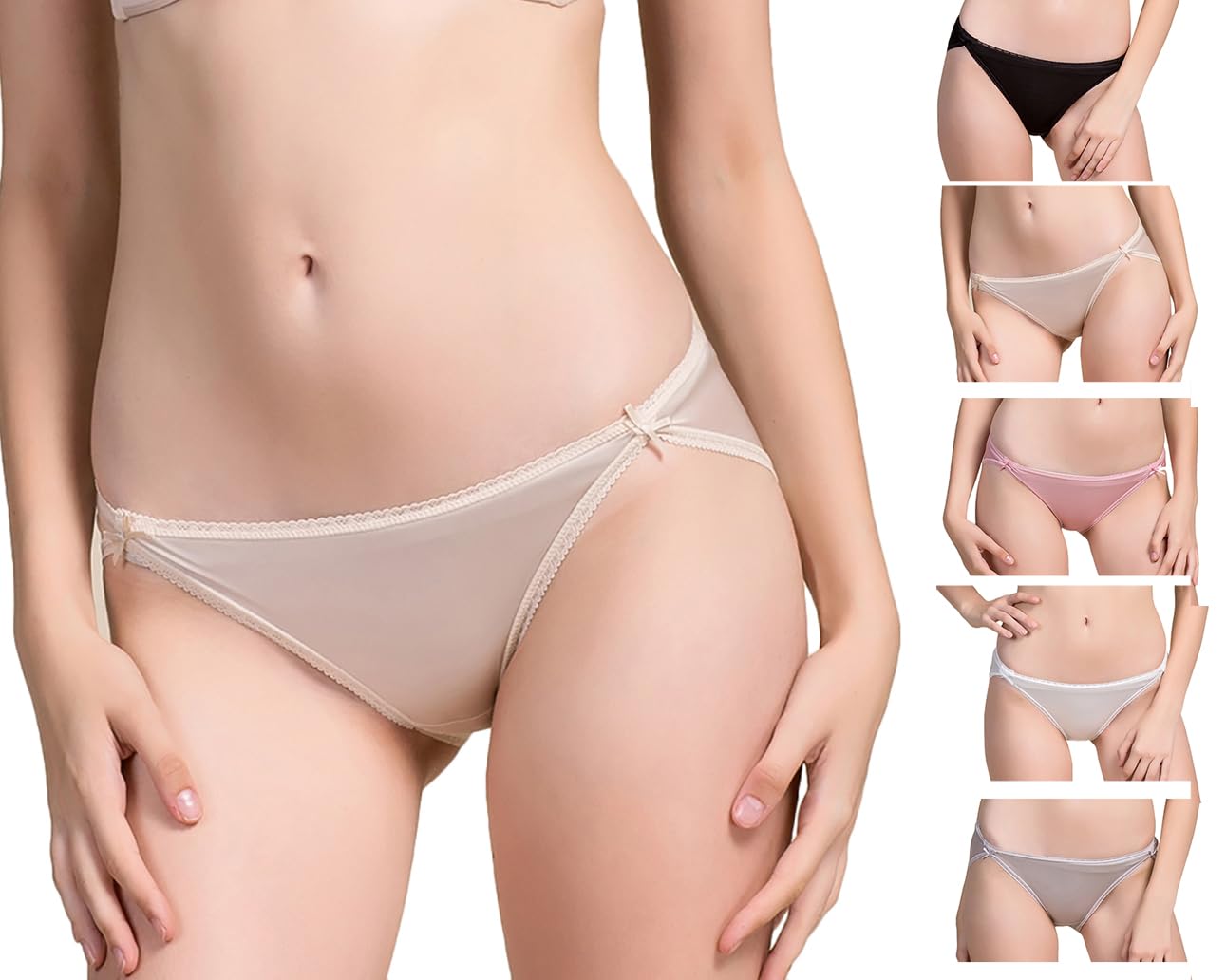 5 pares de bragas de seda natural pura para mujer, muy suaves, finas, transpirables, lisas, saludables