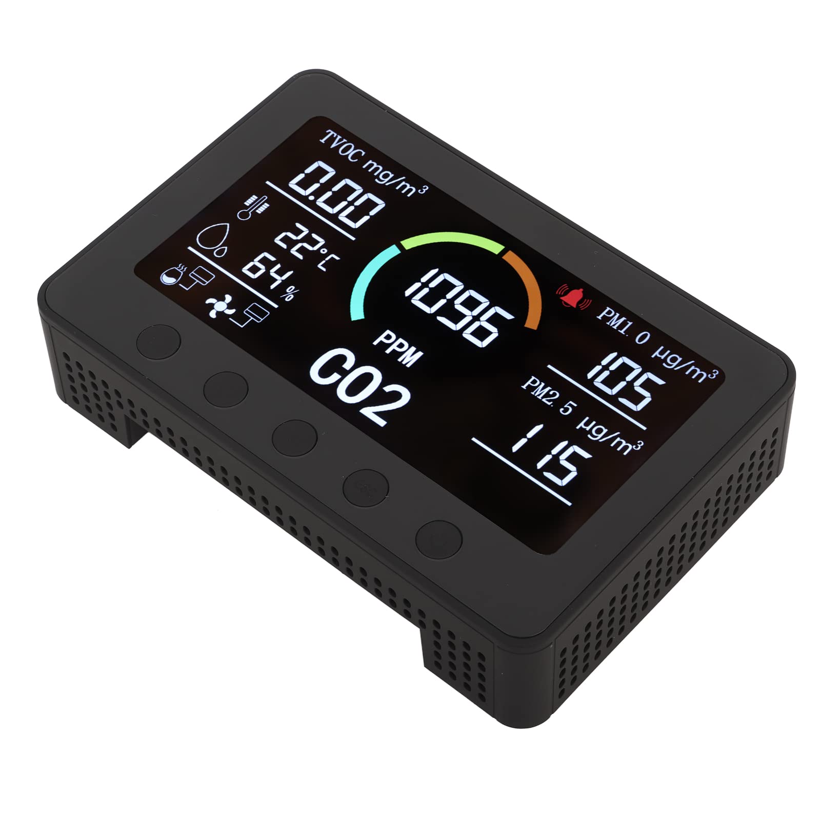 Negro CO2 TVOC PM2.5 WIFI Detector de calidad del aire Pantalla grande Temperatura Humedad Gas Monitor para el hogar, oficina, cocina, material ABS ignífugo