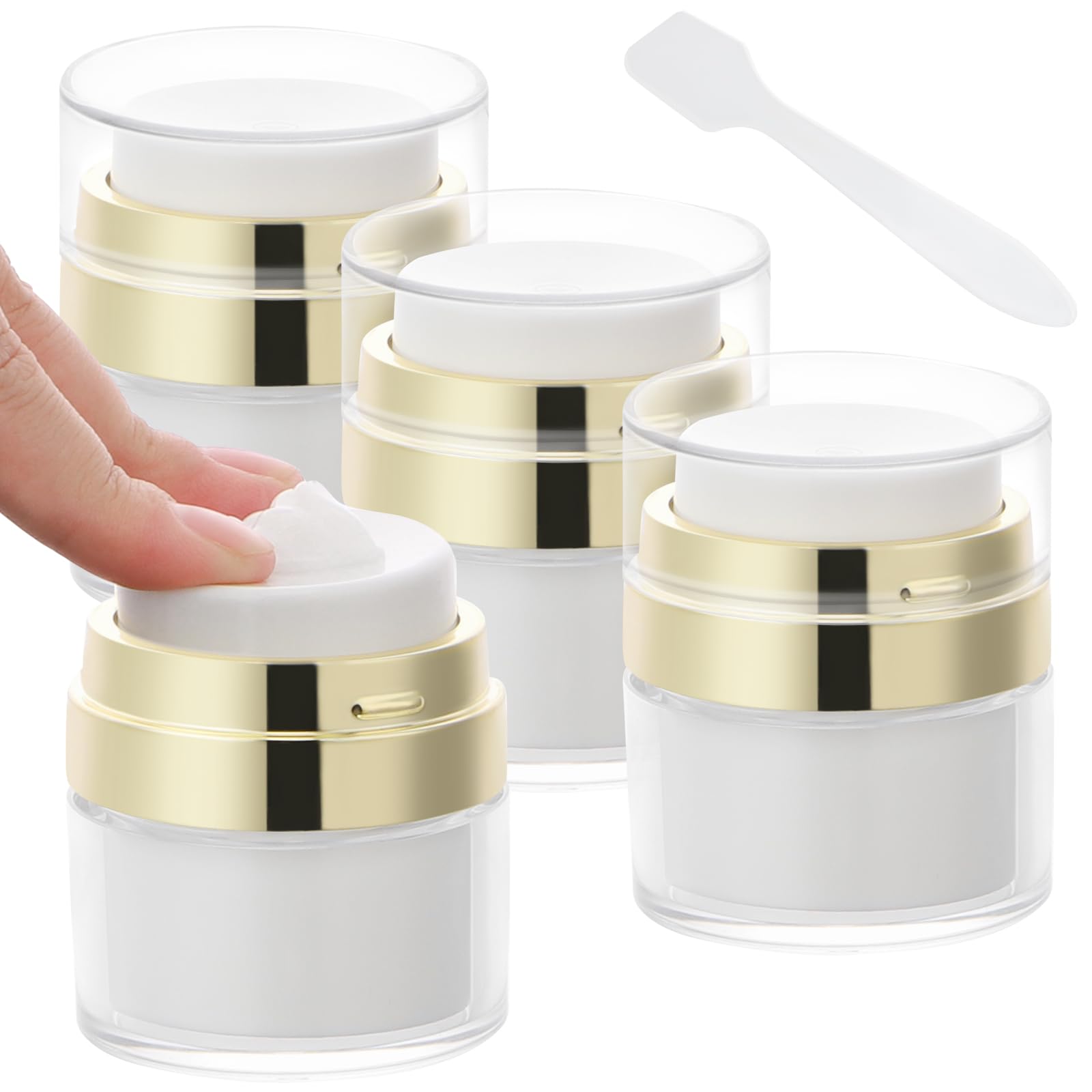 Segbeauty 0.5oz Small Travel Containers for Creams, Pack of 4 Airless Pump Jars 15ml Refillable Gold Travel Bottles Empty Lotion Container, Glass Jars for Toiletries Moisturizer Container