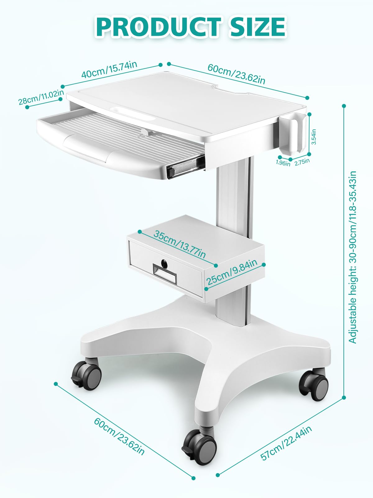 Kalolary Carro Médico Móvil para Portátil, Carro Clínico con Cajón con Llave y Soporte para Escáner Oral, Carro Dental con Ruedas para Hospital, Clínica Dental y Laboratorio