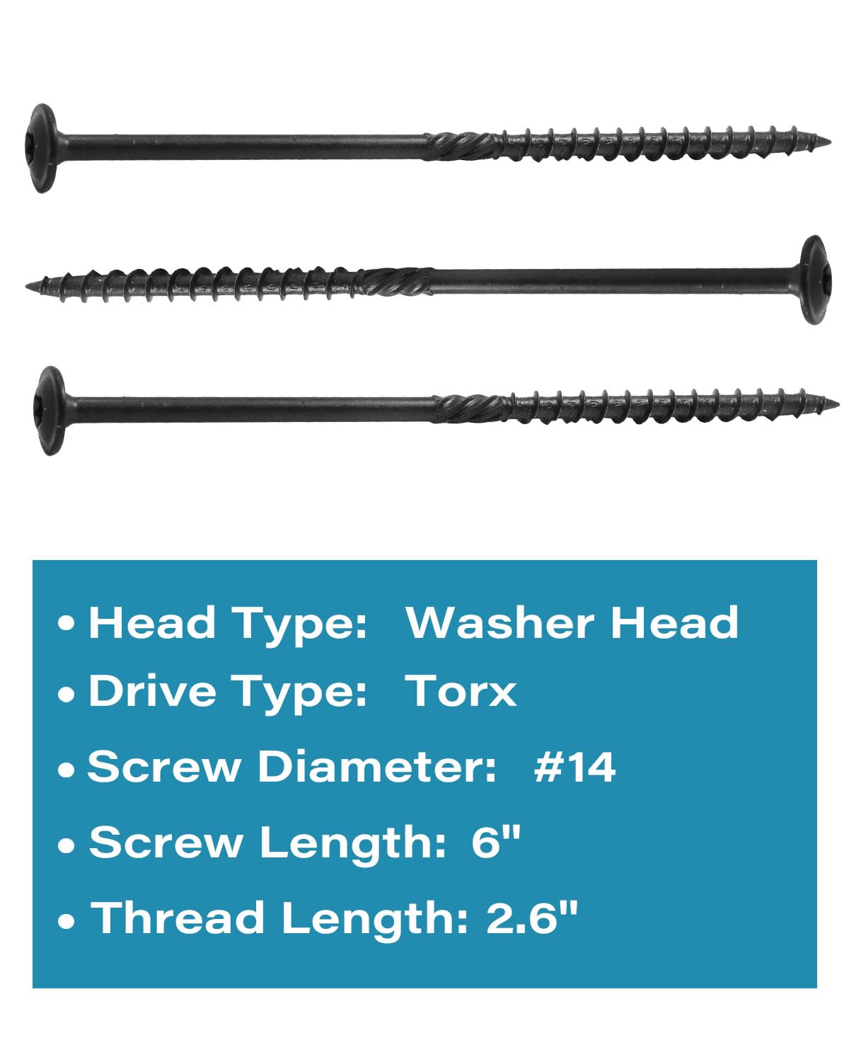 6 Inch Heavy-Duty Outdoor Deck Screws, 100Pcs Star Drive Wood Screws with Large Washer Head, Rust Resistant Screws for Timber, Log, and Landscaping Wood (#14 x 6 Black by IMSCREWS)