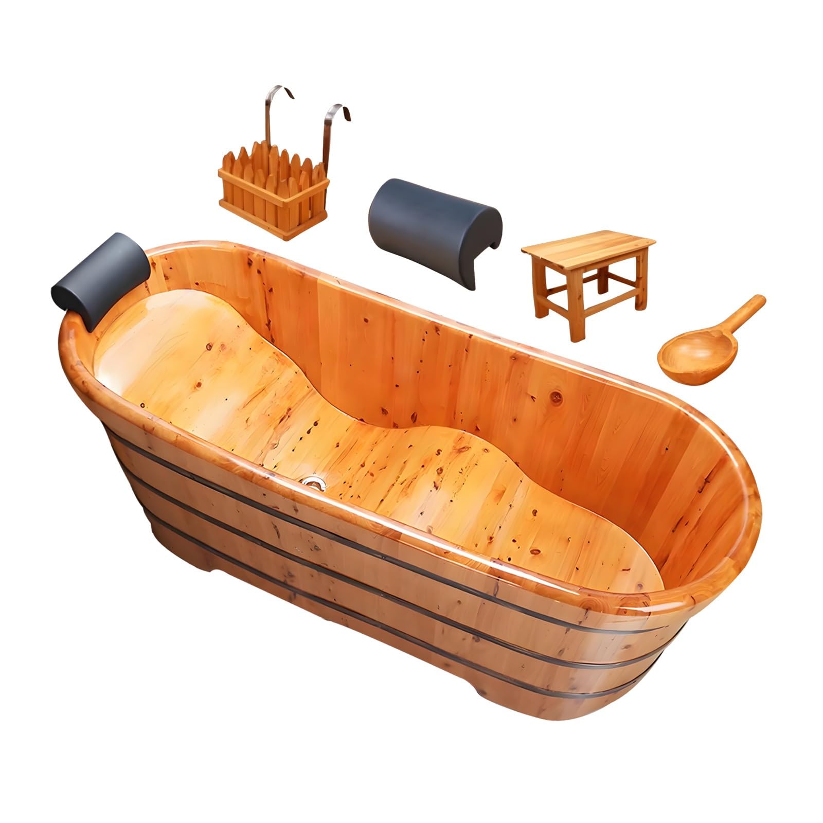 Vasca da Bagno in Legno Massiccio, Vasca da Bagno di Lusso con Poggiatesta, Vasca da Bagno per Adulti con Cestino Appeso, Carico Massimo: 400 kg, per Casa, Hotel