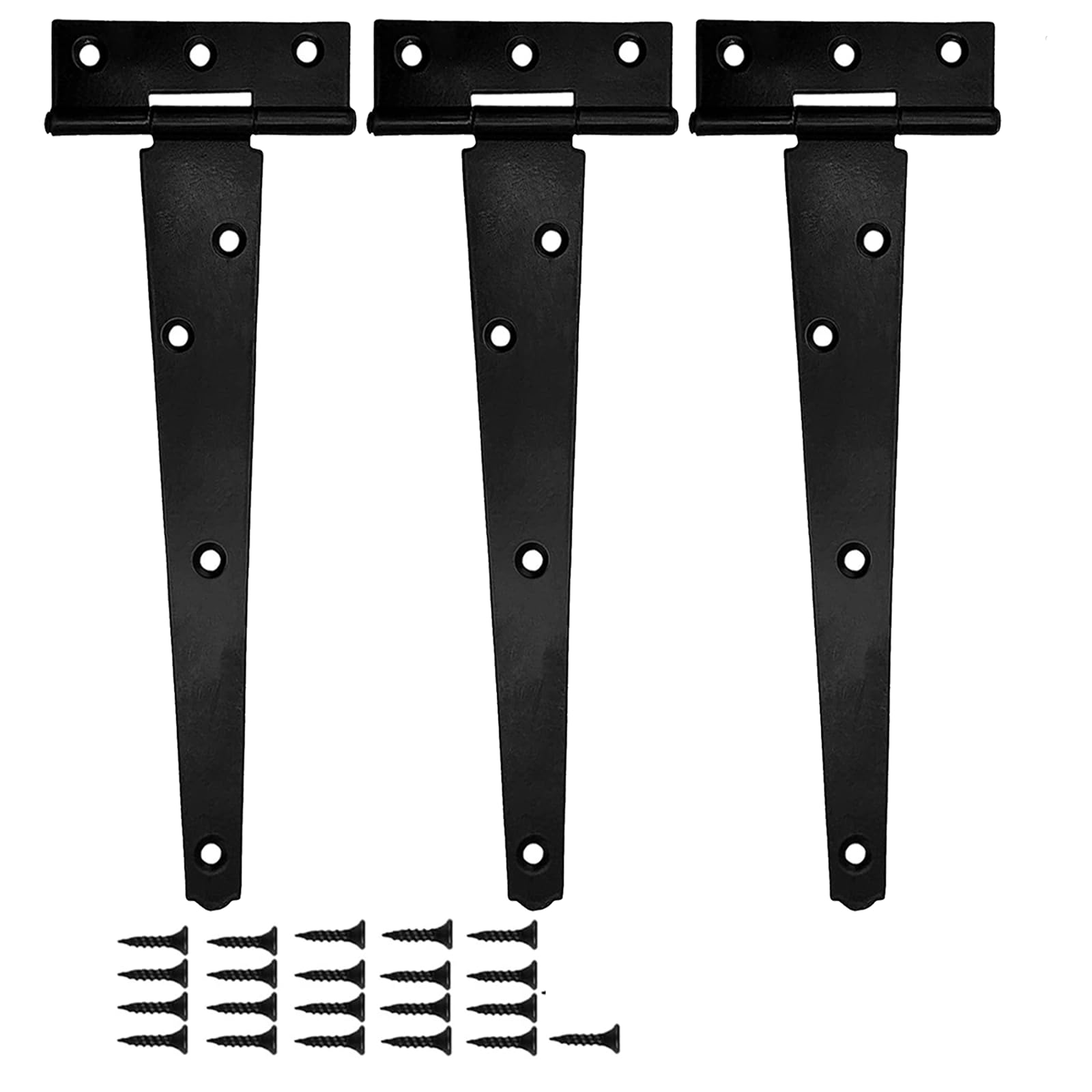 Crozgan 3Pcs Garden Gate Hinges,16in Heavy Duty Gate Hinges, Black Garden Gate Shed Metal T Strap Tee Hinges with Screw for Wooden Shed Gates Barns Fence Window