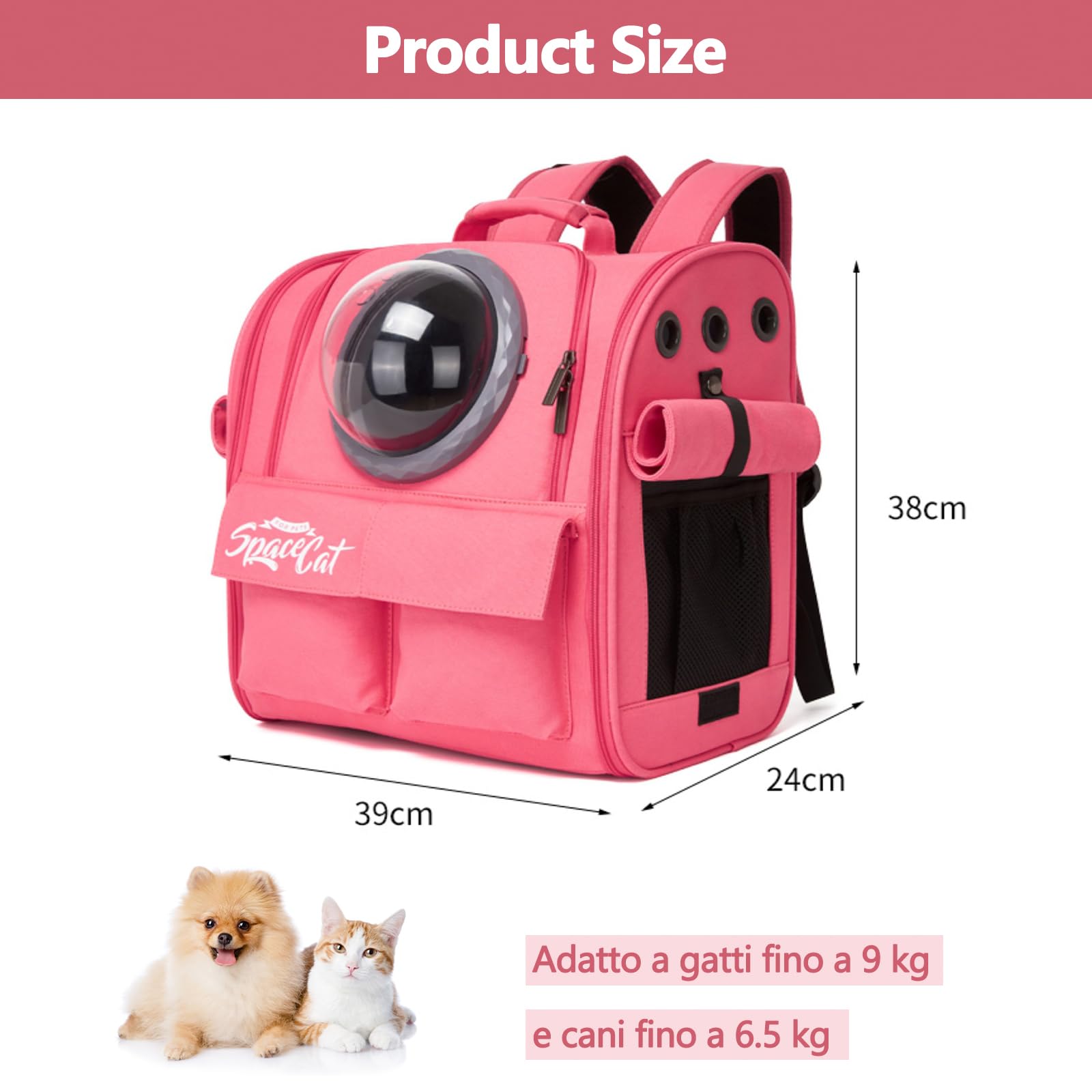 Galatée Zaino Per Il Trasporto Di Cani, Zaino Per Animali Domestici Approvato Dalle Compagnie Aeree, Borsa Per Gatti Per Viaggi, Escursioni, Campeggio All'Aperto(Rosa)