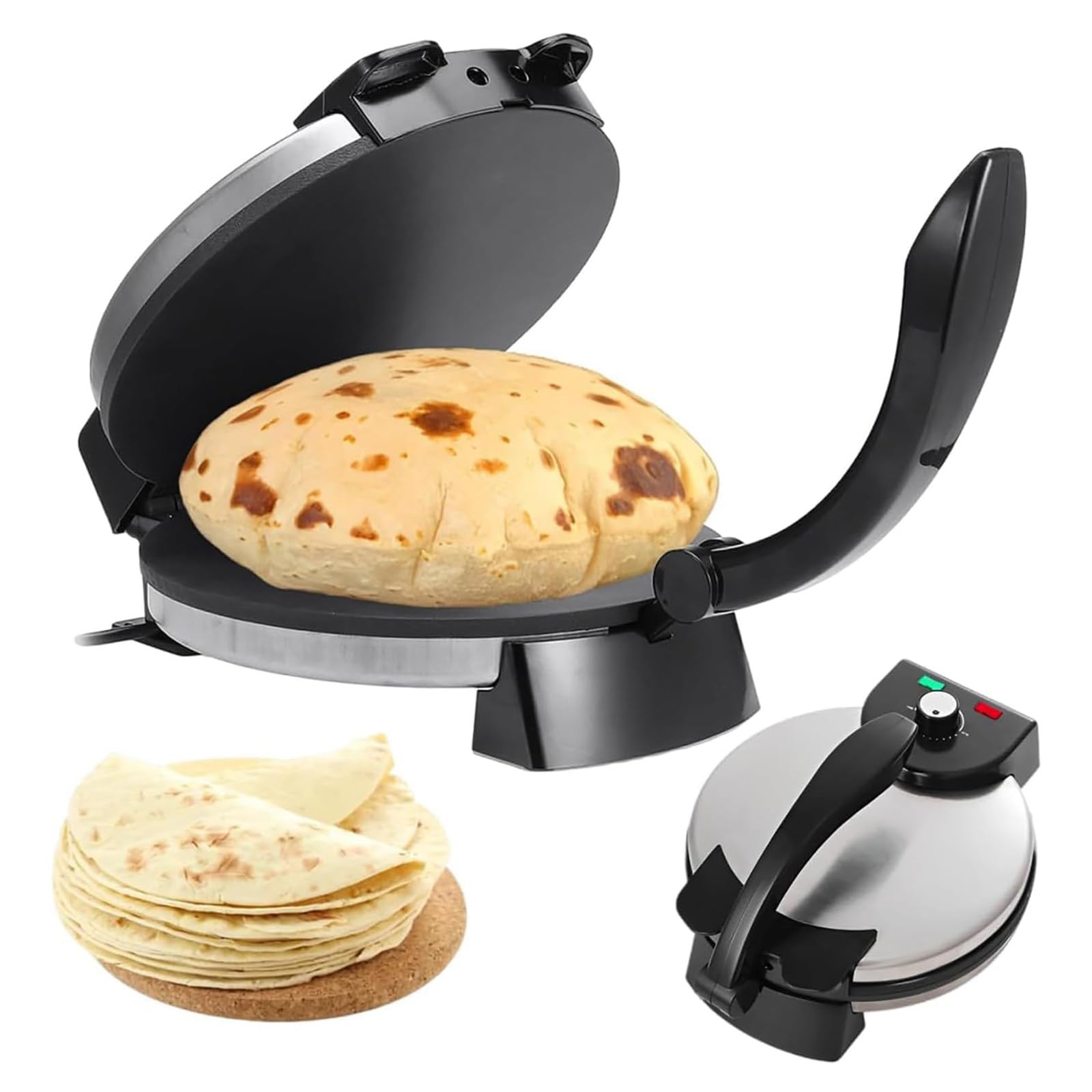 Automatischer Roti-Maker, Elektrische Tortilla-Presse Und Roti-Maker, Antihaft-Chapati-Maker, 0-260℃, Doppelseitige Beheizung, Antiverbrühungsgriff, Für Pizza, Pita, Quesadillas & Mehr