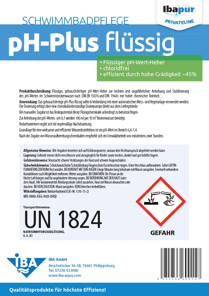 IBA 20 kg pH-Plus flüssig pH-Heber pH-Wert anheben Pool DIN19643