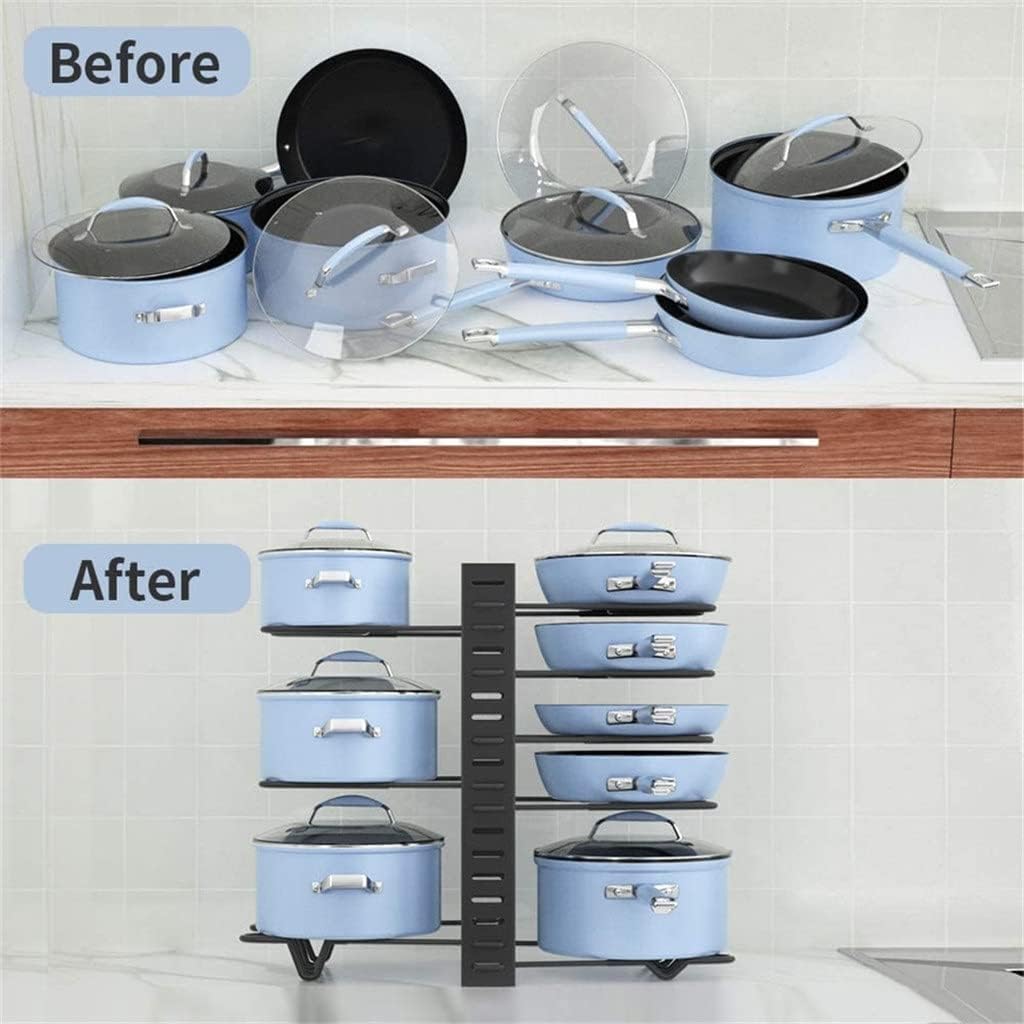 Adjustable Pots and Pans Organizer Rack 3 DIY Methods Heavy Duty Metal Pans Pots Lids Storage Holder Rack for Kitchen (Color : B) (C)